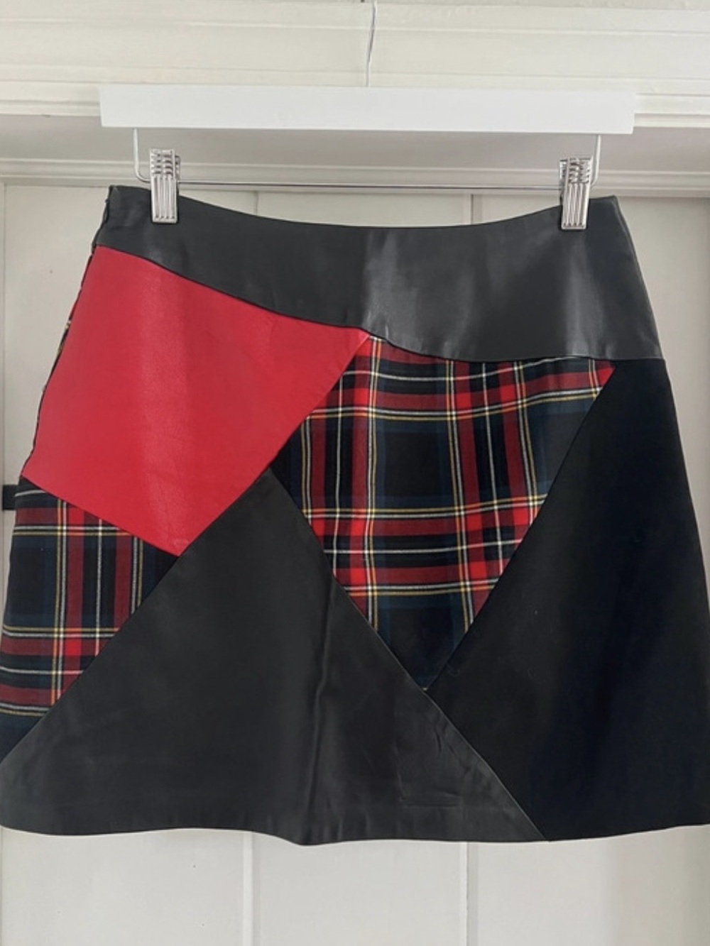 A.B.S. by Allen Schwartz Plaid Leather Mini Skirt in Black & Red Size 4